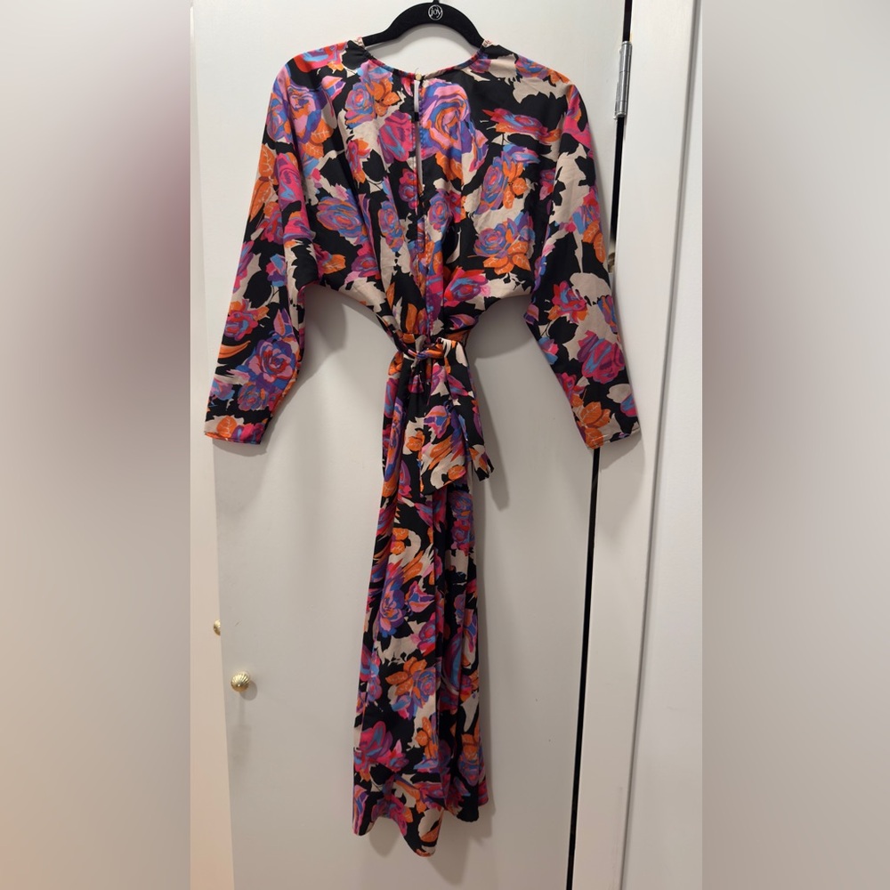 ♥️ Topshop Women’s Floral Wrap Maxi Dress - Multicolor vibrant long sleeve midi - Picture 3 of 6